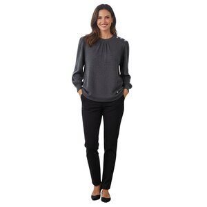 Adrienne Vittadini Gray Soft Rhinestone Button Puff Shoulder Sweater Size XL